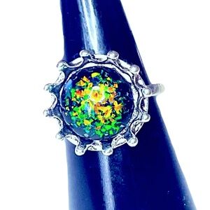 New Canadian Ammolite Fossil Sterling Silver Handmade Crown Native Boho Ring
